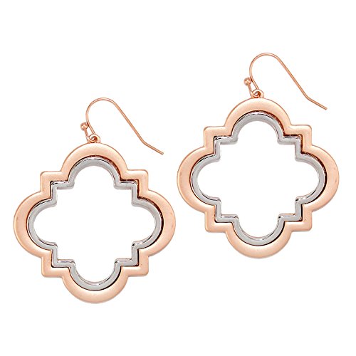 Pomina Geometric Two Tone Quatrefoil Drop Earrings for Women