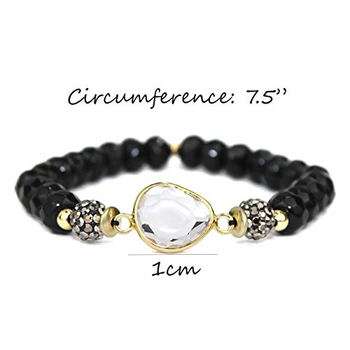 POMINA Faceted Glass Beaded Stretch Bracelets with Multi Pave Balls for Women