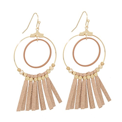 Pomina Frindge Suede Tassel on Circle Drop Earrings