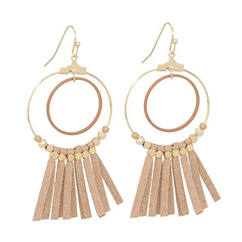 Pomina Frindge Suede Tassel on Circle Drop Earrings