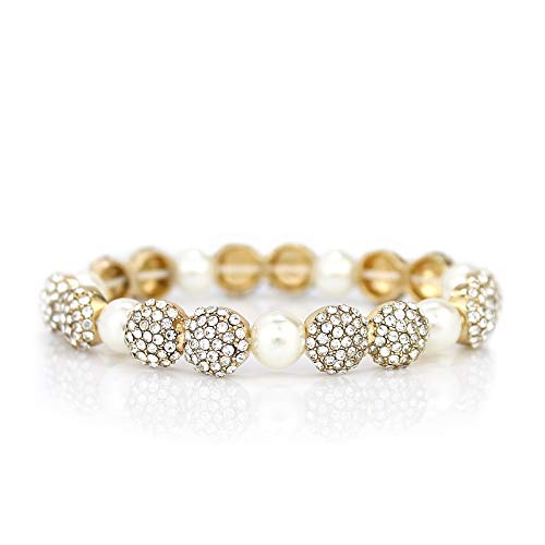 Pomina Pave Crystal and Pearl Beaded Stretch Bracelet for Women