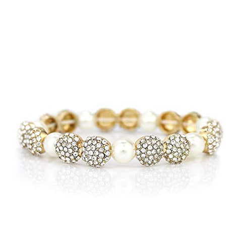 Pomina Pave Crystal and Pearl Beaded Stretch Bracelet for Women