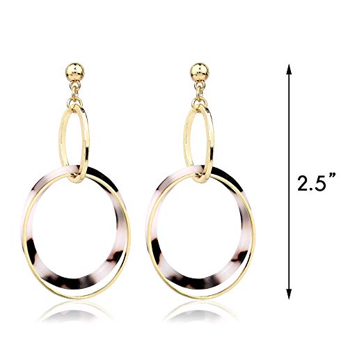 Pomina Geometric Dangle Drop Earrings, Mottled Acrylic Resin Double Hoop Summer Earrings for Women