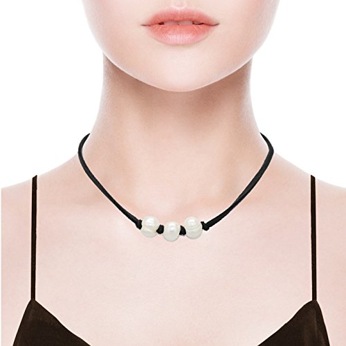 POMINA Suede Pearl Choker Necklaces for Women Girls Teens, 16 inches
