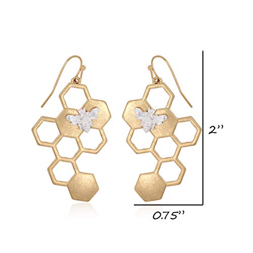 POMINA Gold Honeycomb Bumblebee Dangle Earring for Women Teen Girls