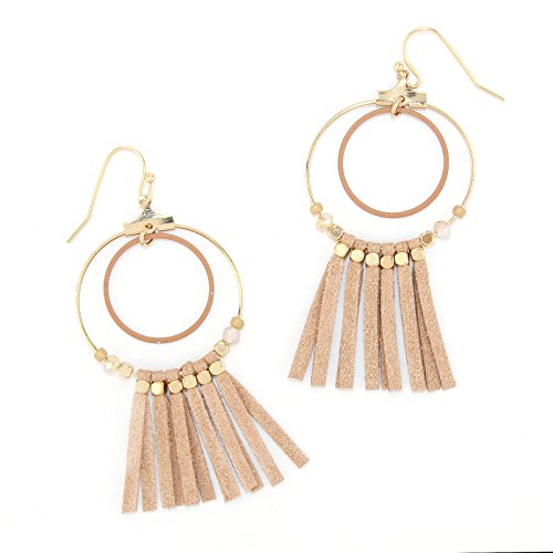 Pomina Frindge Suede Tassel on Circle Drop Earrings