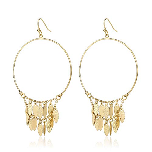 Pomina Leaf Chandelier Tassel Hoop Dangling Drop Earrings for Women