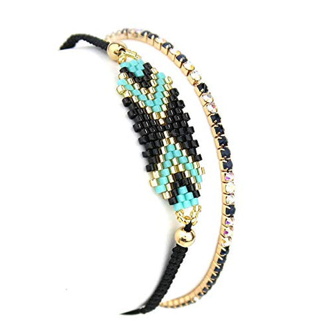 Pomina Hamsa Chevron Colorful Seed Beaded Adjustable Pull String Bracelets Layered Handmade Stackable Braided Friendship Boho Bracelet for Women Teen Girls