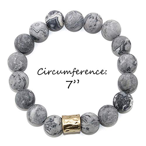 Cosmic Natural Stone Stretch Bracelet with Gold Plated Bar for Women Men