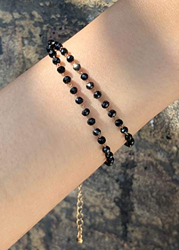 POMINA Dainty Black Beaded Choker Necklace, Delicate Beaded Chain Short Necklace for Women Girls Teens
