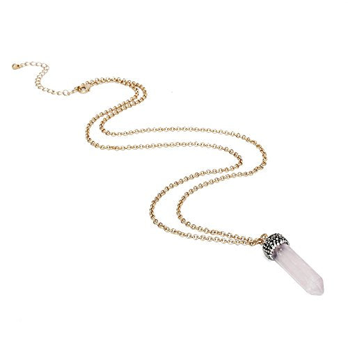 Pomina Healing Crystal Stone Pendant Necklace Chakra Gemstone Pendant Long Necklace for Women Teens Girls