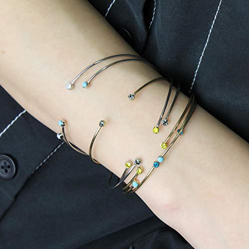 POMINA Delicate Bangle Cuff Bracelet with Colorful Crystals for Women