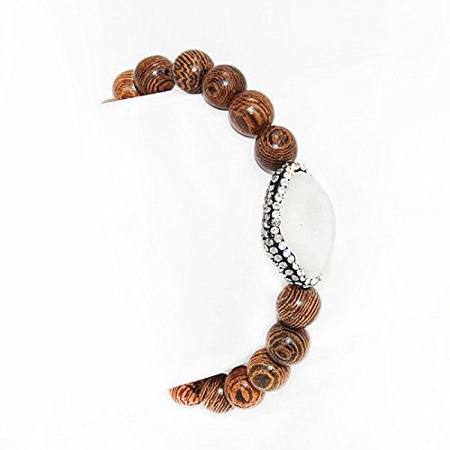 POMINA Wood Beaded Stretch Bracelet with Turkish Stone Setting on Natural Stone