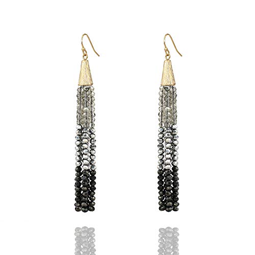 Pomina Tri Color Beaded Crystal Tassel Earrings for Women