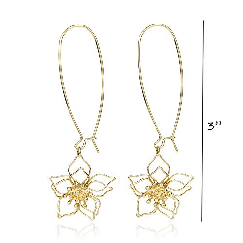 Pomina Lightweight Floral Petal Hook Dangle Drop Earrings Gold Wire Flower Hoop Earrings for Women Teen Girls