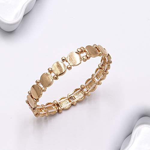 POMINA Gold Flat Circle Disc Beaded Stretch Bracelet Elastic Gold Bangle Bracelet for Women Teen Girls