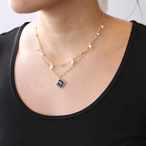 POMINA Multi Layer Quadrefoil and Pearl Short Necklace for Women