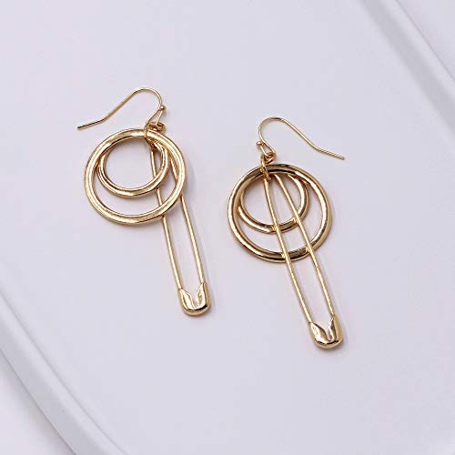 Pomina Kpop Korean Style Safety Pin Circle Dangle Drop Earrings for Woman Teens