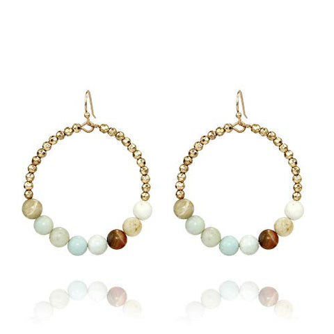 Pomina Natural Stone Beaded Circle Drop Earrings