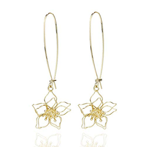 Pomina Lightweight Floral Petal Hook Dangle Drop Earrings Gold Wire Flower Hoop Earrings for Women Teen Girls