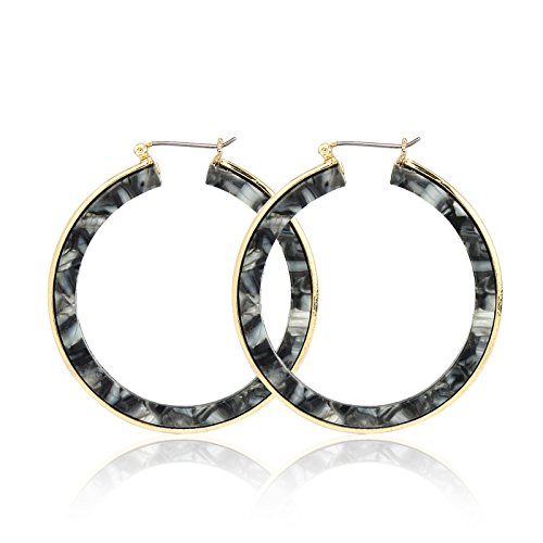 Pomina Tortoise Resin Hoop Earrings set in Gold-Tone Metal. Acrylic Classic Hoop Earrings for Women