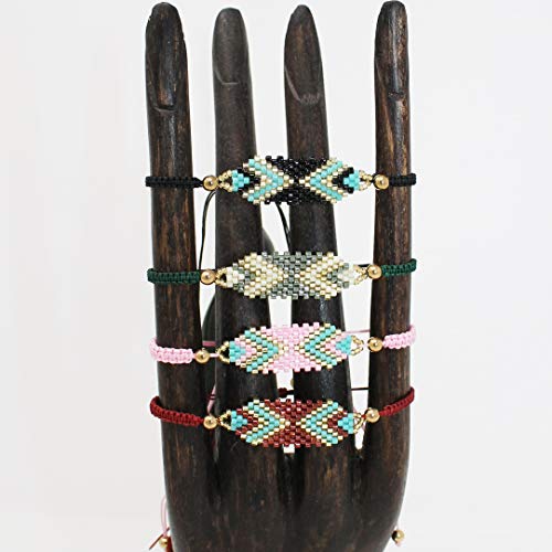 Pomina Hamsa Chevron Colorful Seed Beaded Adjustable Pull String Bracelets Layered Handmade Stackable Braided Friendship Boho Bracelet for Women Teen Girls
