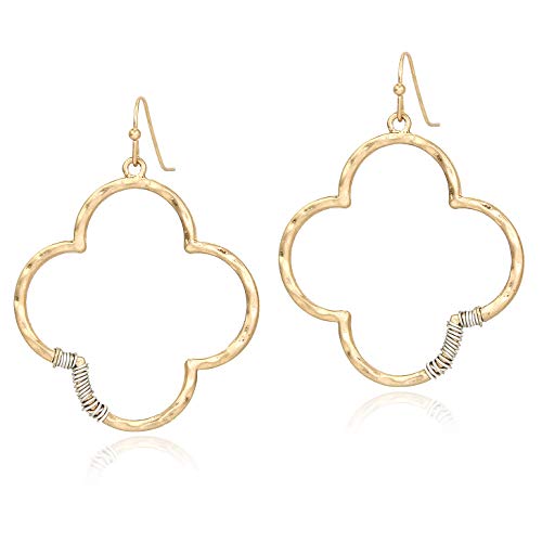 Pomina Wire Wrapped Hammered Clover Quatrefoil Dangle Drop Earrings for Women
