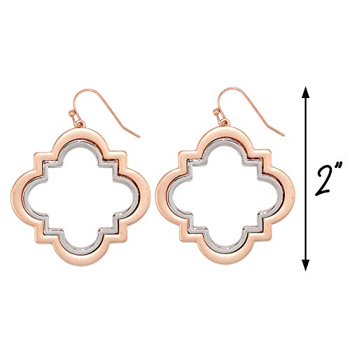 Pomina Geometric Two Tone Quatrefoil Drop Earrings for Women