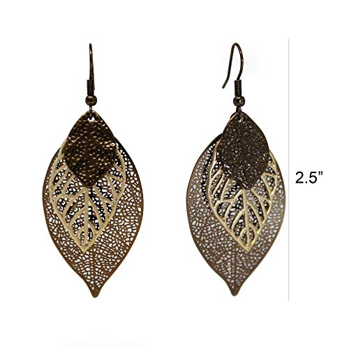 Pomina Choco Gold Fashion Fall Leaf Boho Earrings Gold Silver Two Tone Filigree Leaf Dangle Drop Earrings for Women Girls