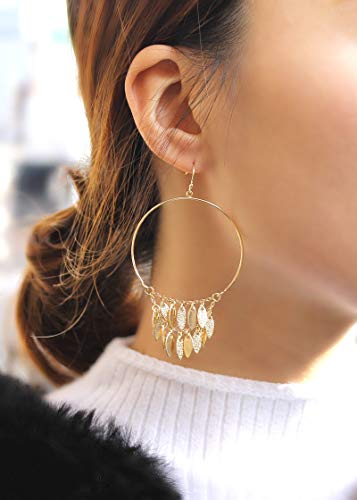 Pomina Leaf Chandelier Tassel Hoop Dangling Drop Earrings for Women