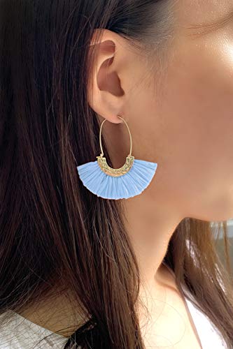 Pomina Colorful Raffia Thread Tassel Earrings Bohemian Fringe Fashion Dangle Hoop Earrings Summer Earrings for Women