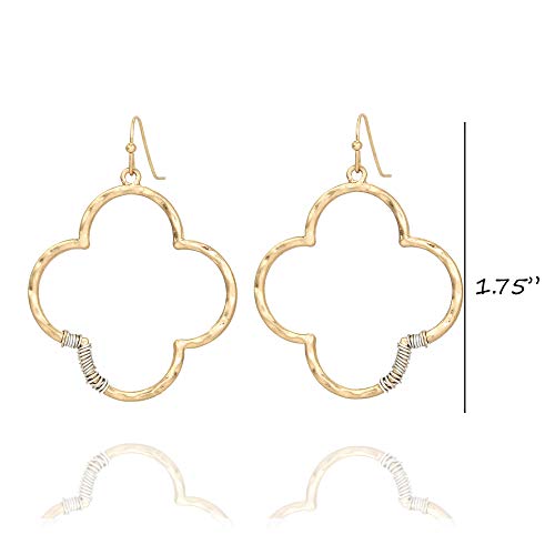 Pomina Wire Wrapped Hammered Clover Quatrefoil Dangle Drop Earrings for Women