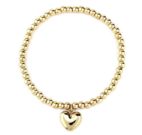 POMINA Love Heart Gold Charm Beaded Stretch Bracelet for Women Girls Teens