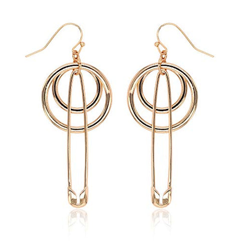 Pomina Kpop Korean Style Safety Pin Circle Dangle Drop Earrings for Woman Teens