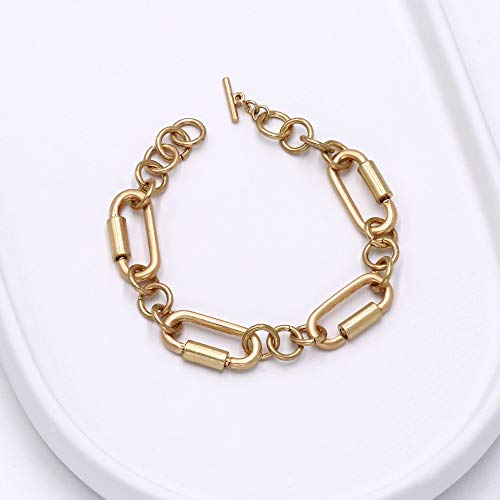 POMINA Carabiner Cable Link Chain Bracelet Gold Cuban Chain Toggle Charm Bracelet for Women Men