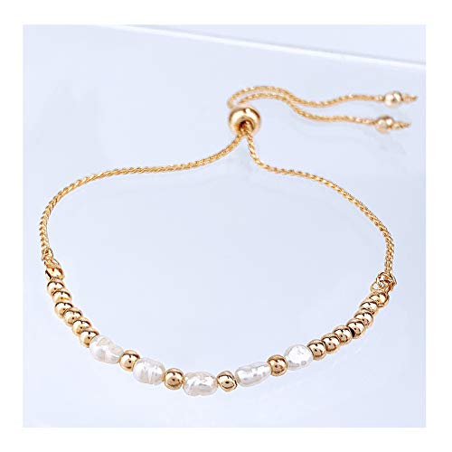 POMINA Natural Pearl Beaded Bolo Bracelets, Dainty Gold Chain Slide Adjustable Pull Bracelets