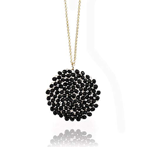 POMINA Handmade Glass Crystal Beaded Swirl Disk Circle Pendant Long Necklace for Women