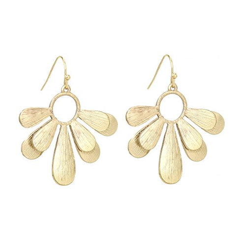 Pomina Textured Metal Flower Drop Earrings for Women