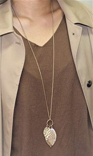 Pomina Gold Silver Two Tone Filigree Leaf Pendant Long Necklace Chic Pendant Chain Necklace for Women
