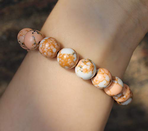 POMINA Colorful Marble Stone Bead Bracelet, Handmade Healing Gemstone Bracelet Natural Stone Beaded Stretch Bracelets for Women