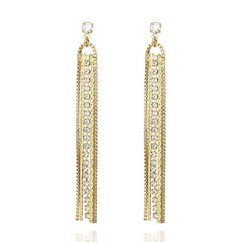 POMINA Gold Crystal Chandelier Fashion Long Tassel Dangle Earrings for Women Teen Girls Wedding Prom Party Earrings
