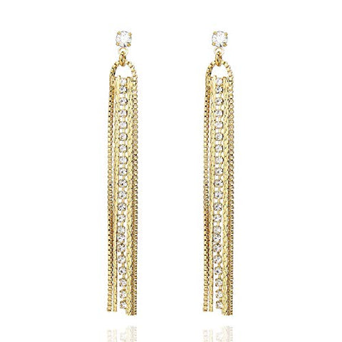 POMINA Gold Crystal Chandelier Fashion Long Tassel Dangle Earrings for Women Teen Girls Wedding Prom Party Earrings