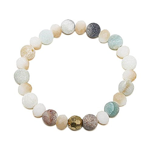 Pomina Mother's Day Gift Druzy Matte Agate Semi Precious Stone Beaded Stretch Bracelets