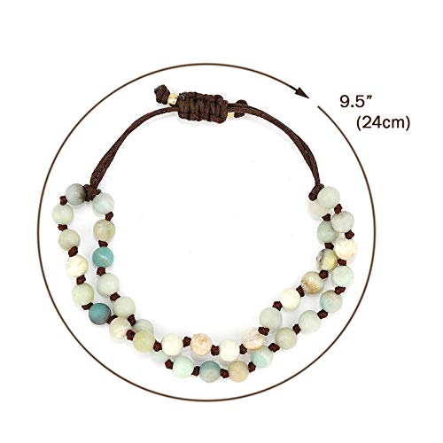 POMINA Unisex Hand Knotted Natural Stone Beaded Bracelet, Adjustable Braided Bracelet, Button Clasp Bracelet for Men and Women