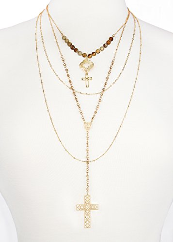POMINA Multi Layered Fashion Statement Necklace Boho Chic 4 Layering Necklace Set, Natural Stone Dainty Layering Necklace for Women, 4-in-1, Removable Strands