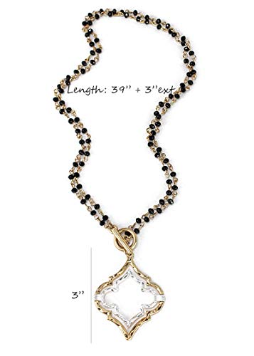 POMINA Glass Beaded with Two-Tone Metal Pendant Long Necklaces