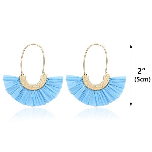 Pomina Colorful Raffia Thread Tassel Earrings Bohemian Fringe Fashion Dangle Hoop Earrings Summer Earrings for Women