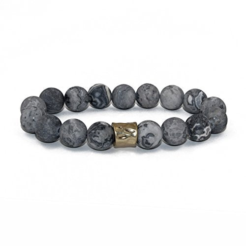 Cosmic Natural Stone Stretch Bracelet with Gold Plated Bar for Women Men
