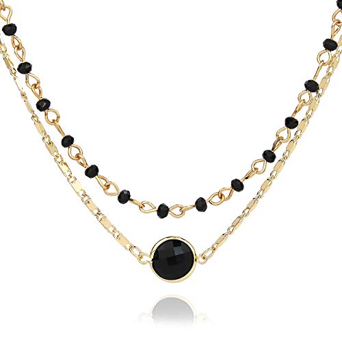 POMINA Multi Layer Multi Faceted Circle and Crystal Bead Chain Short Necklace