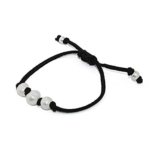 POMINA Black Suede with Pearl Pull String Bracelets